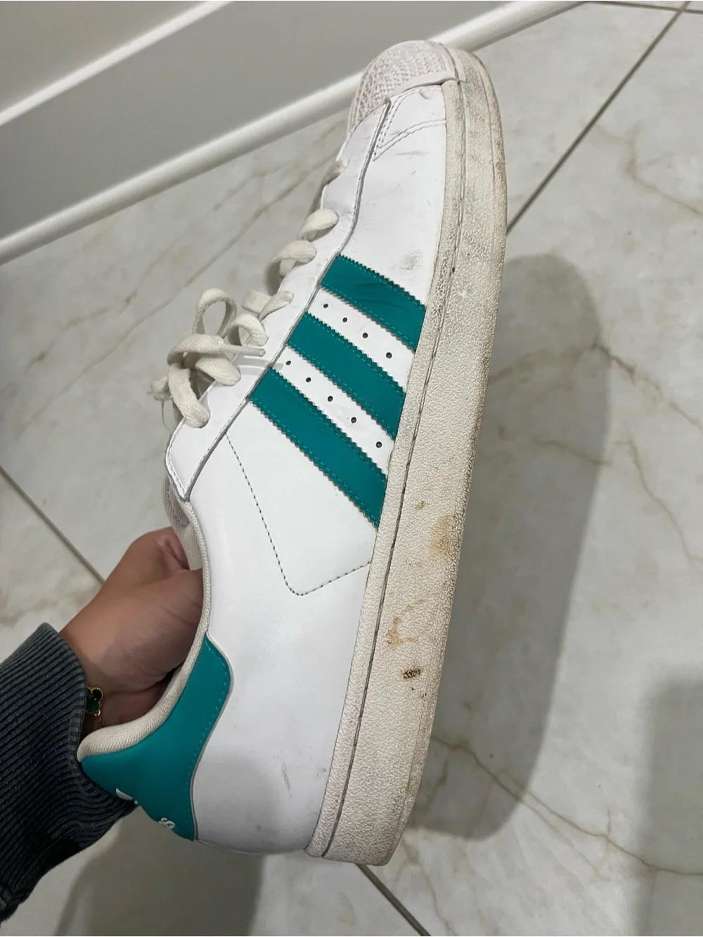 Adidas White / Teal Blue Superstar Sneakers Size 15 US